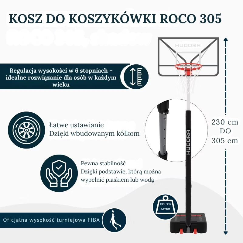 Hudora 08897 Zdjęcie produktu 1 - pol pl KOSZ DO KOSZYKOWKI HUDORA ROCO 230 305 CM 1896 5