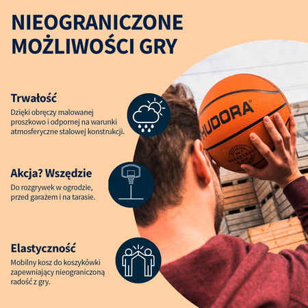 Kosz do koszykówki przenośny z regulacją wysokości Hudora Stand Chicago 260 + Piłka