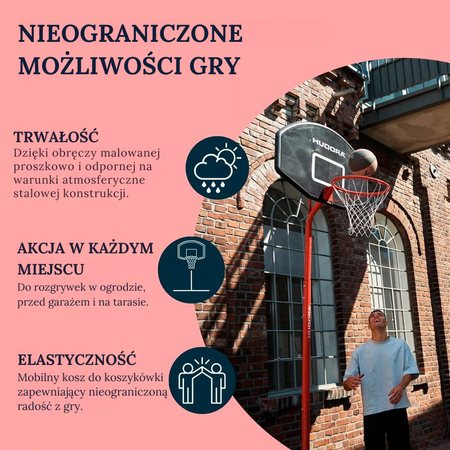 KOSZ DO KOSZYKÓWKI PRZENOŚNY Z REGULACJĄ WYSOKOŚCI HUDORA START BASKETBALL STAND 260