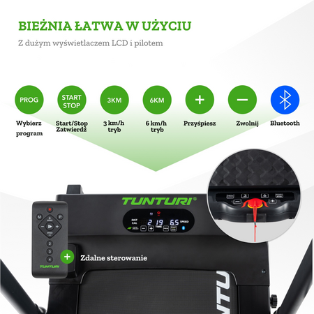 BIEŻNIA ELEKTRYCZNA WALKINGPAD SKŁADANA TUNTURI CARDIO FIT T10 BLUETOOTH