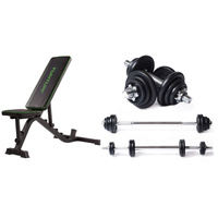 ZESTAW TUNTURI: ŁAWKA + SZTANGA + HANTLE 3W1 20KG