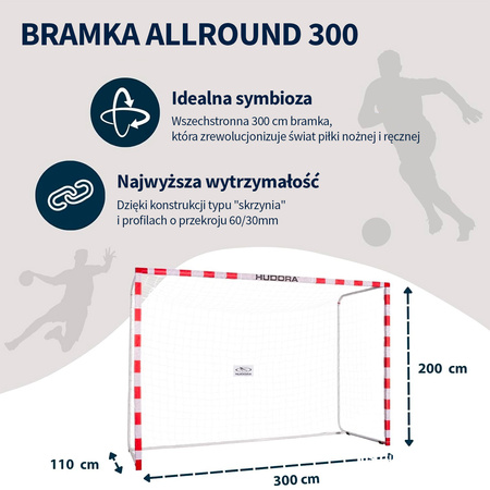 Bramka piłkarska przenośna Hudora Allround 3x2 m stalowa