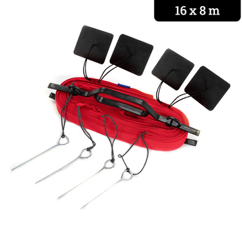 Linie do wyznaczania pola gry do siatkówki ze szpilkami i tabliczkami - czerwone 16x8 m 